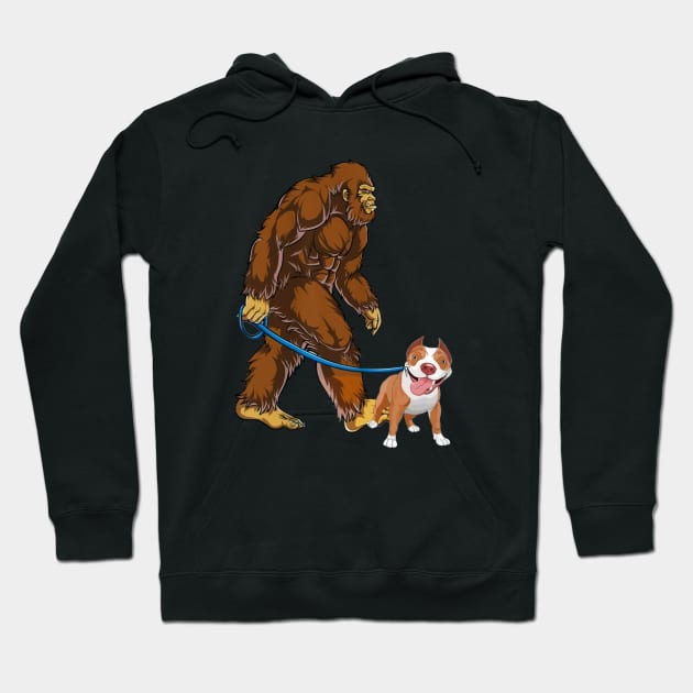 Funny Bigfoot Sasquatch Walking Pitbull Hoodie by JameMalbie